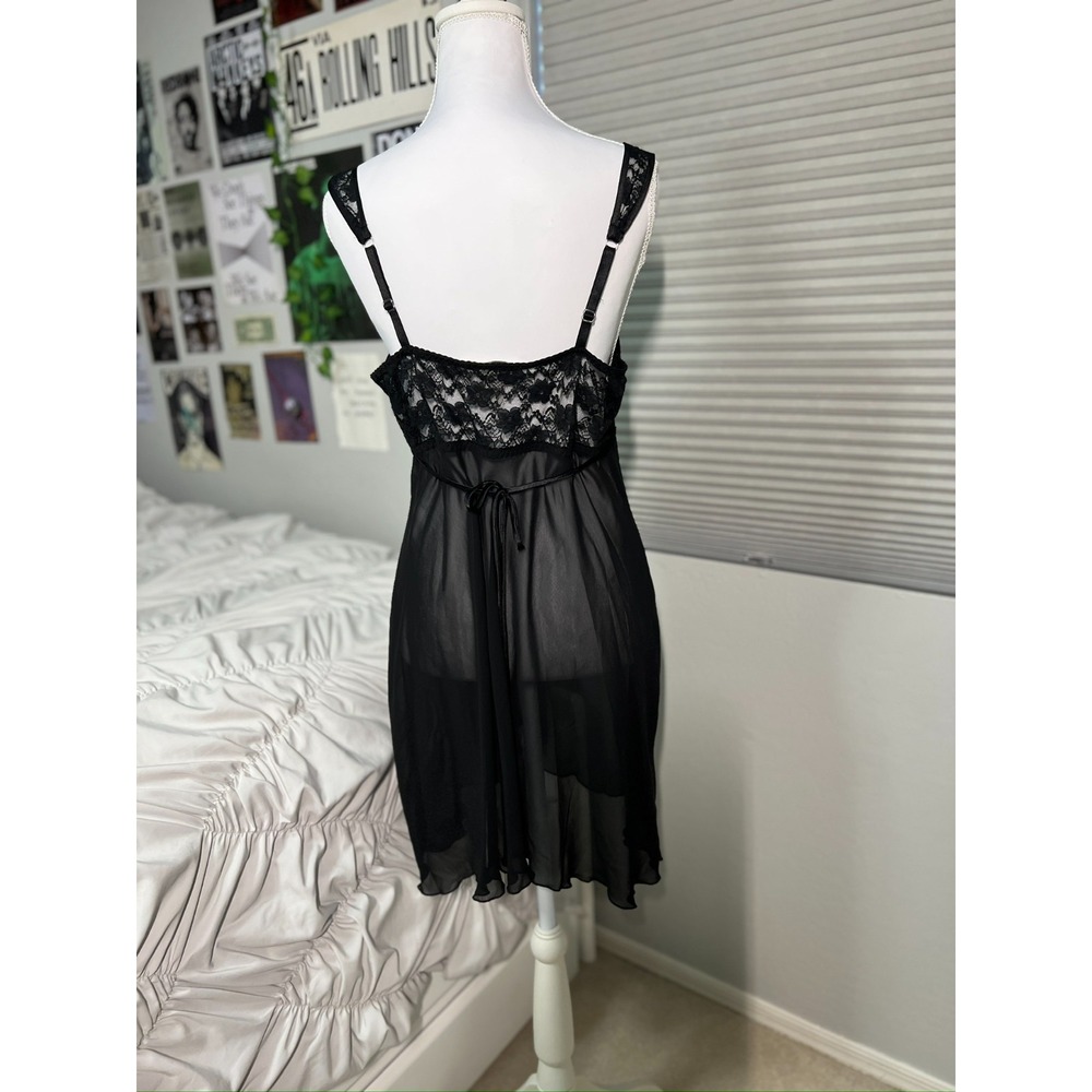 Linea Donatella Black Lace Sheer Chemise Lingerie M Beaded‎ Floral Appliqué - Picture 3 of 9